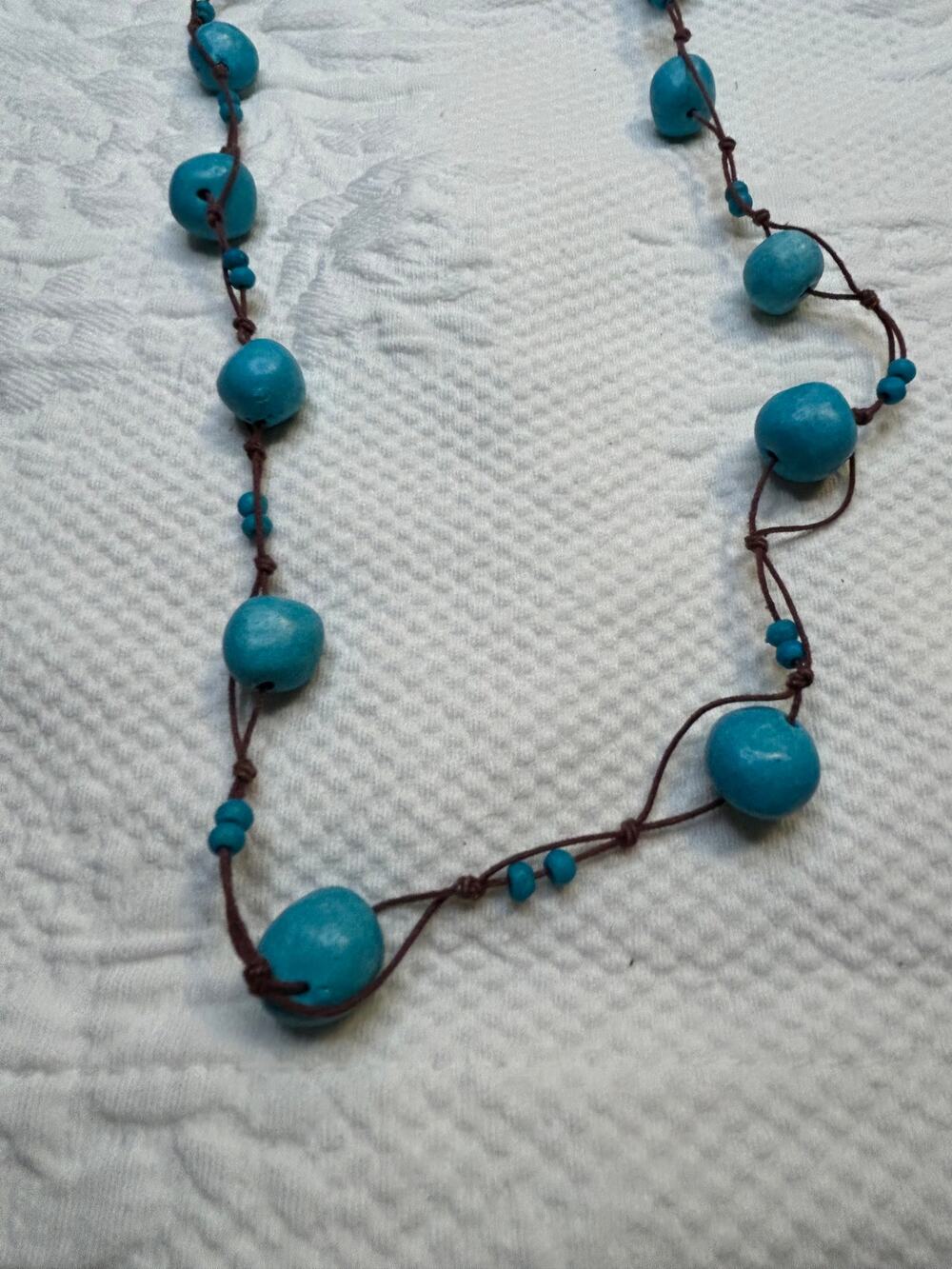 Faux Faceted Turquoise and Leather Cord Layering Necklace